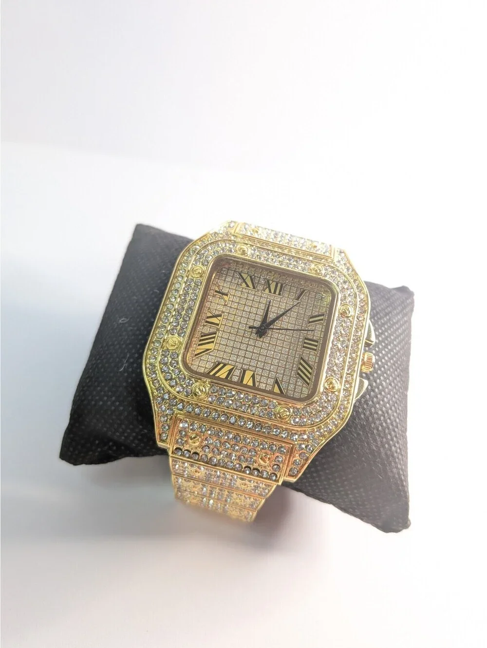 Men's Iced Out Watch 40mm – Moissanite Simulated – Gold Tone - Roman Numeral